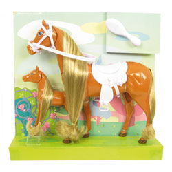 Cheval et poulain pour poupée mannequin