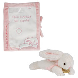 Protège carnet de santé + Doudou Lapin Bonbon rose