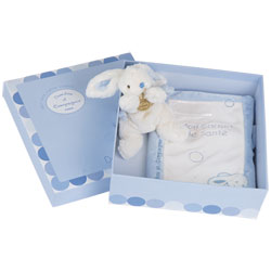 Protège carnet de santé + Doudou Lapin Bonbon bleu