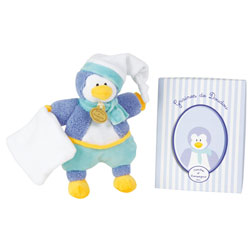 Doudou Pingouin Pantin Plat Bleu Turquoise 16cm