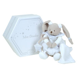 Doudou et cie - Lapin Céleste Pantin Boule avec doudou