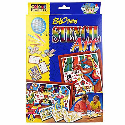 Réalise de superbes dessins ! 2 Kits de supers pochoirs à 4 volets, sur le thème du cirque. Comprend aussi 4 feutres bloppens + 12 feuilles prédessinées et un manuel d'instructions.