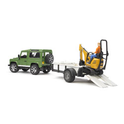 Land Rover et Remorque avec mini pelle JCB et personnage