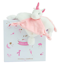 Doudou licorne rose pailleté 22 cm