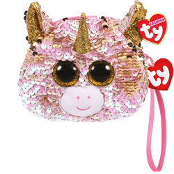 Porte monnaie peluche sequins Fantasia la licorne 10 cm