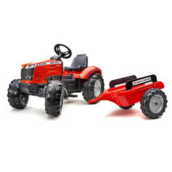 Tracteur à pédales Massey Ferguson rouge avec remorque