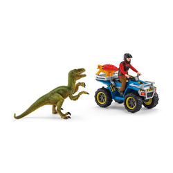 Figurines fuite sur quad face au velociraptor