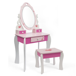 Coiffeuse Enfant Fille 2 En 1 Avec Miroir LED Et Tabouret - Bois Blanc, Rangement, Anti-basculement, 5 Ans+