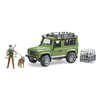 Land Rover defender station wagon avec figurine forestier et son chien