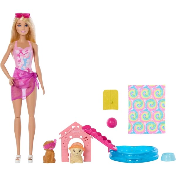 Barbie Famille coffret Anniversaire des Chiots avec poupée blonde, 2 figurines chiens, pâte à modeler et accessoires, jouet pour enfant, GXV75 | Votre wishlist sur