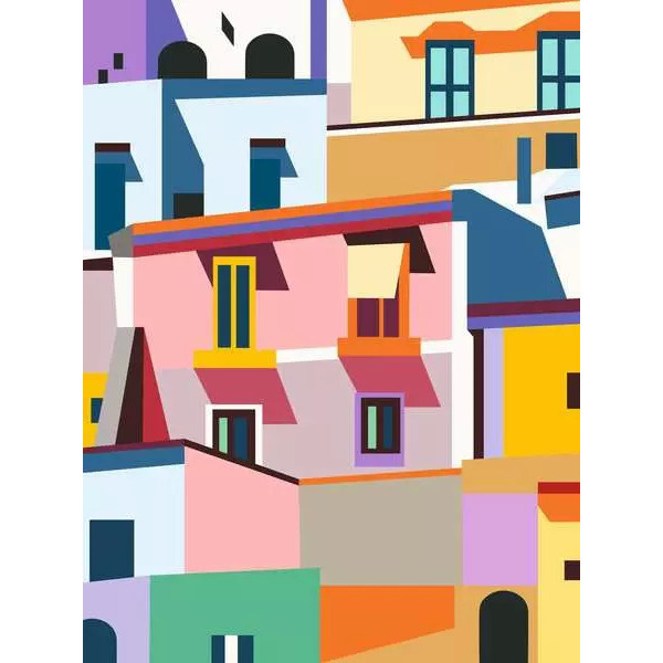 Peinture par numéros Colorful Houses - CreArt Toiles 30 x 40 cm