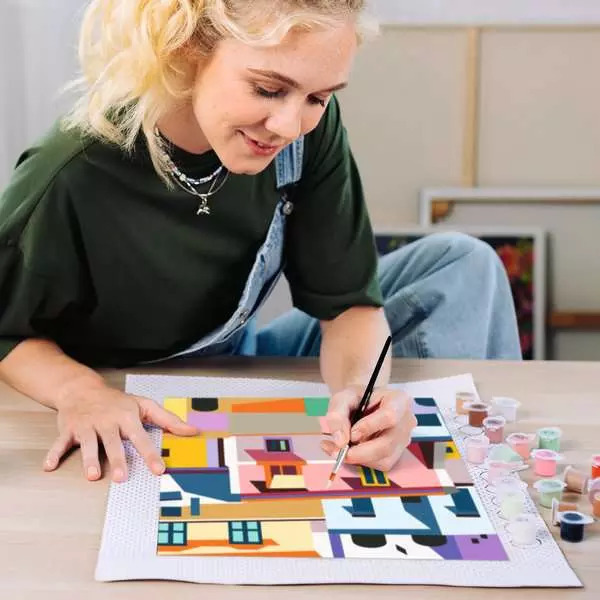 Peinture par numéros Colorful Houses - CreArt Toiles 30 x 40 cm