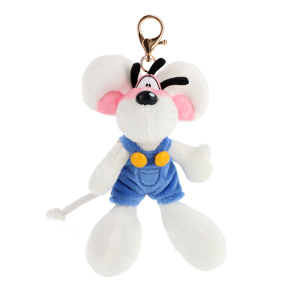 Porte-clés peluche Diddl en salopette bleue 15 cm