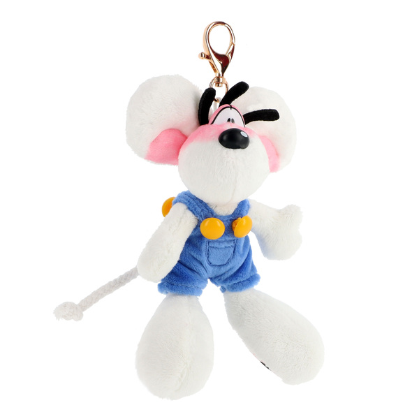 Porte-clés peluche Diddl en salopette bleue 15 cm