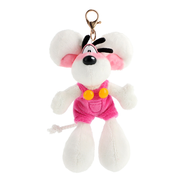 Porte-clé peluche Diddl salopette rose 15cm