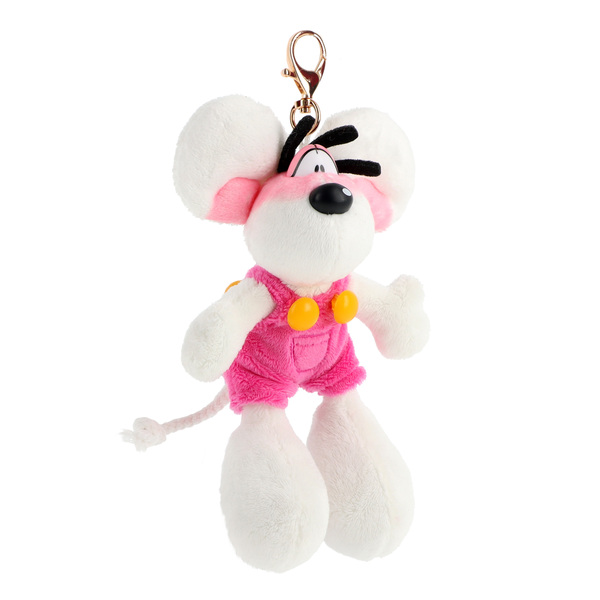 Porte-clé peluche Diddl salopette rose 15cm