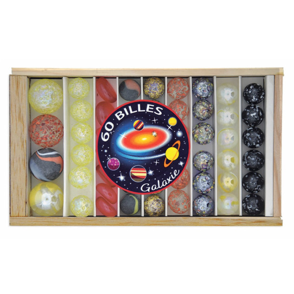 Coffret en bois 60 billes Galaxie
