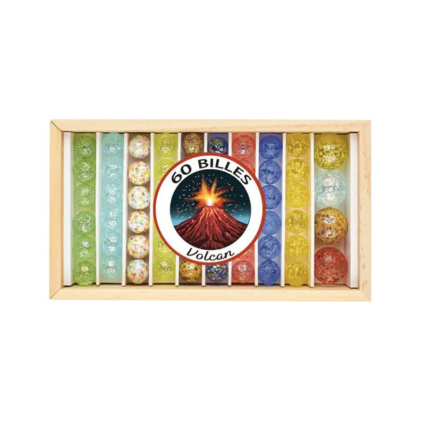 Coffret en bois 60 billes Volcan
