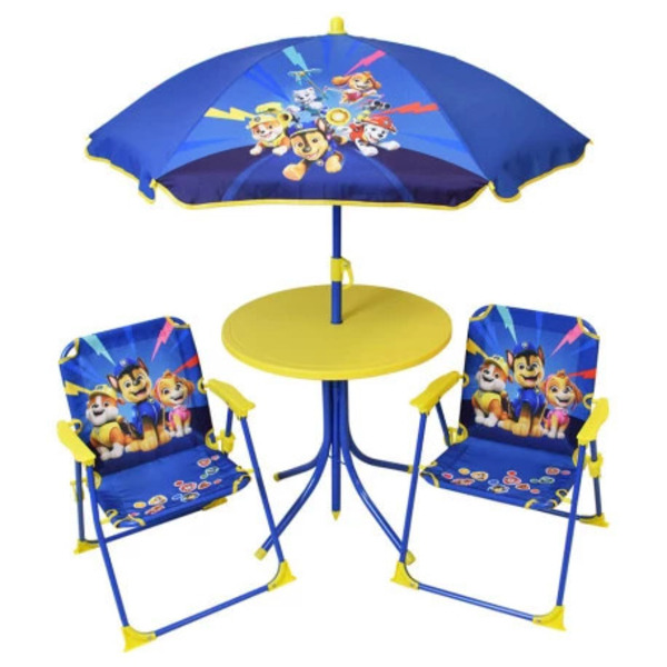 Salon de jardin table, parasol et 2 chaises Pat Patrouille