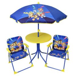 Salon de jardin table, parasol et 2 chaises Pat'Patrouille