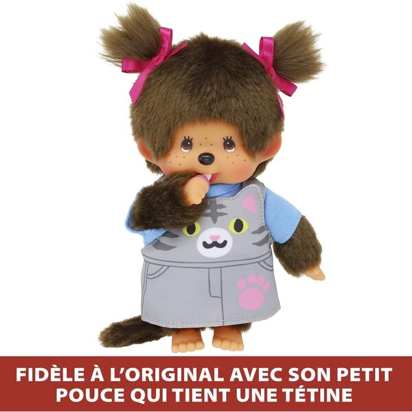 Peluche Monchhichi Salopette chat 20cm