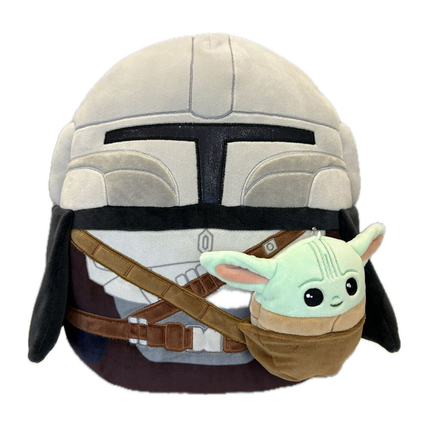 Peluche Squishmallows Star Wars - Mandalorian avec Grogu