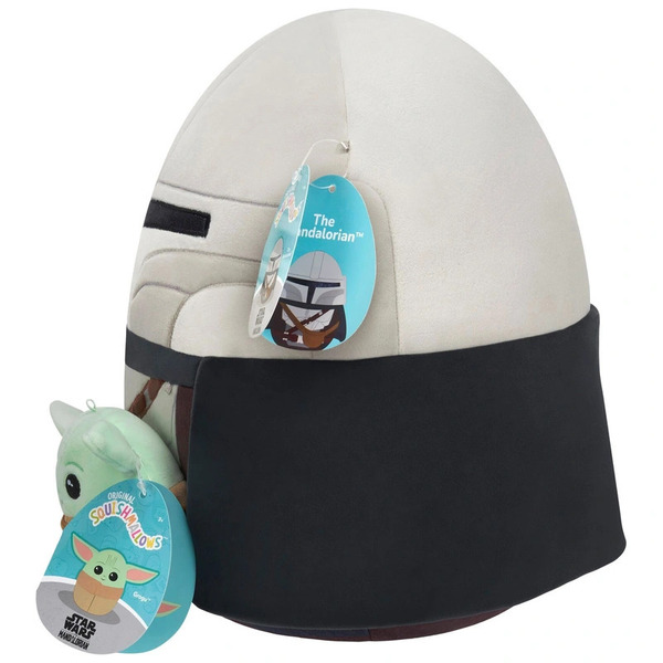 Peluche Squishmallows Star Wars - Mandalorian avec Grogu