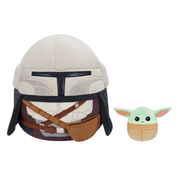 Peluche Squishmallows Star Wars - Mandalorian avec Grogu