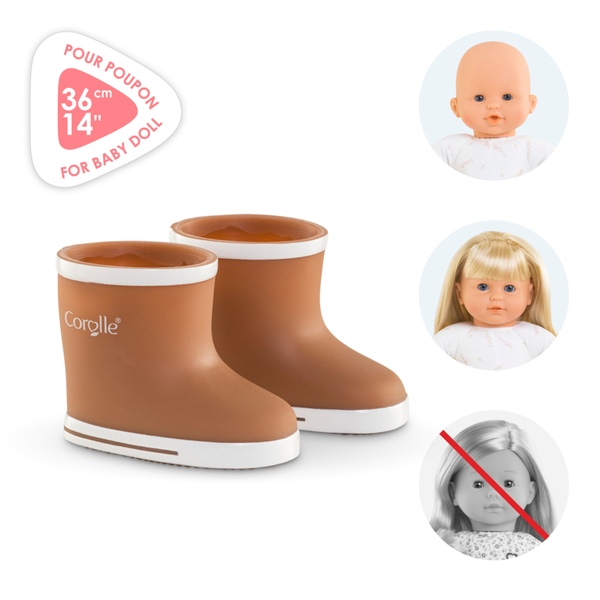 Bottes de pluie marron pour poupon 36cm