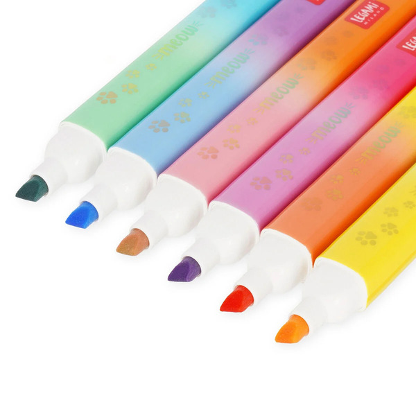 Legami - Set de 6 surligneurs à double pointe Chaton - Meow