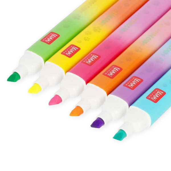 Legami - Set de 6 surligneurs à double pointe Chaton - Meow