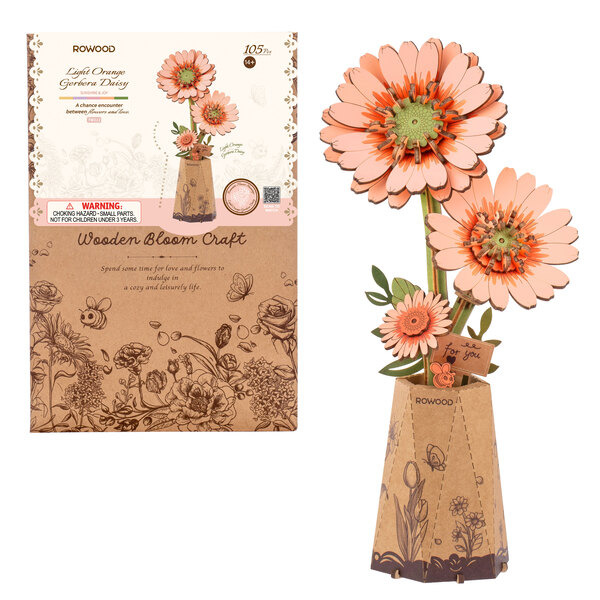 Maquette en bois - Gerbera orange (105 pièces)