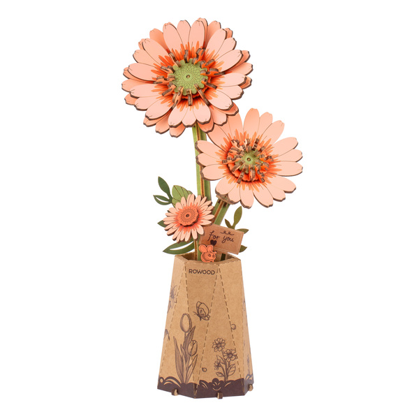 Maquette en bois - Gerbera orange (105 pièces)