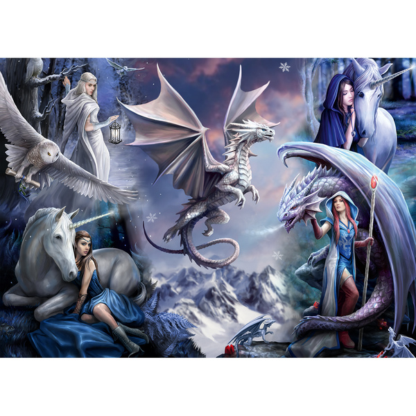 Puzzle 1500 pièces - Anne Stokes, Silver dragon collage