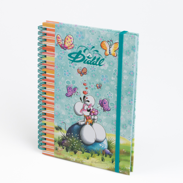 Cahier à spirale A5 pailleté avec élastique Diddl