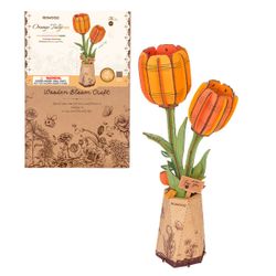 Puzzle fleur 3D en bois - Tulipe orange (76 pièces)