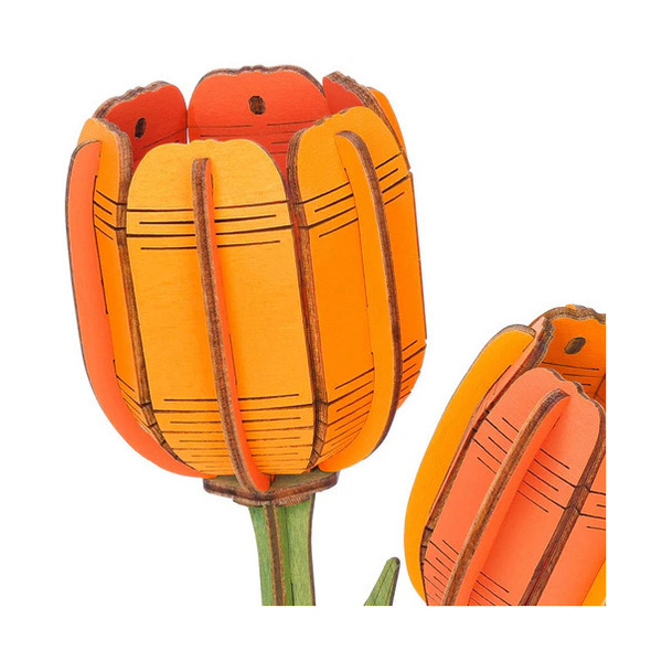Puzzle fleur 3D en bois - Tulipe orange (76 pièces)