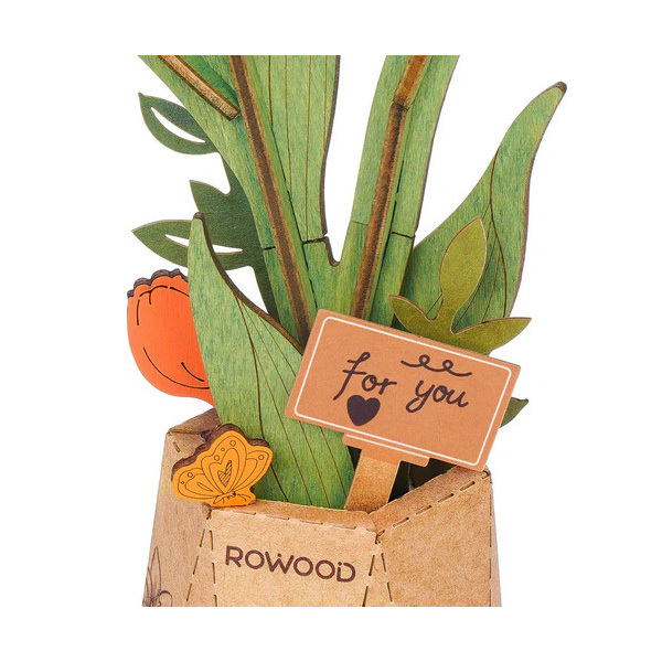Puzzle fleur 3D en bois - Tulipe orange (76 pièces)