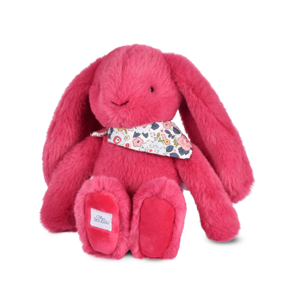 Peluche à câliner lapin fushia avec bandana