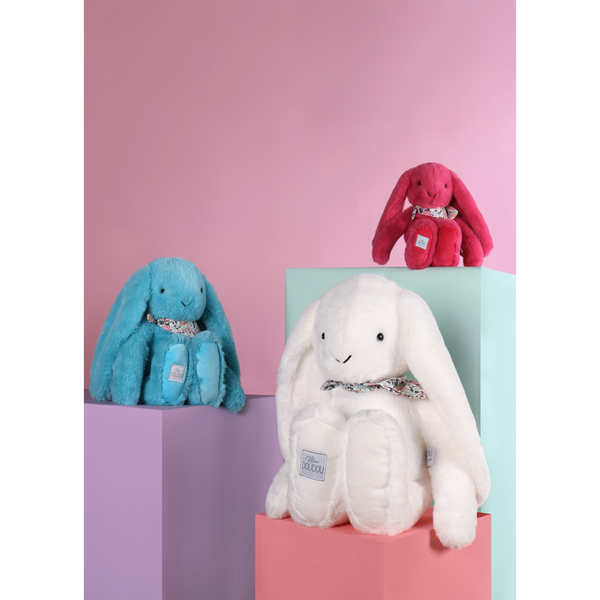 Peluche à câliner lapin fushia avec bandana
