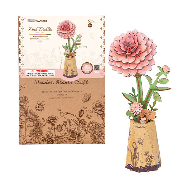 Puzzle 3D en bois - Dahlia rose (93 pièces)