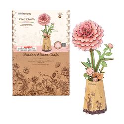 Puzzle 3D en bois - Dahlia rose (93 pièces)