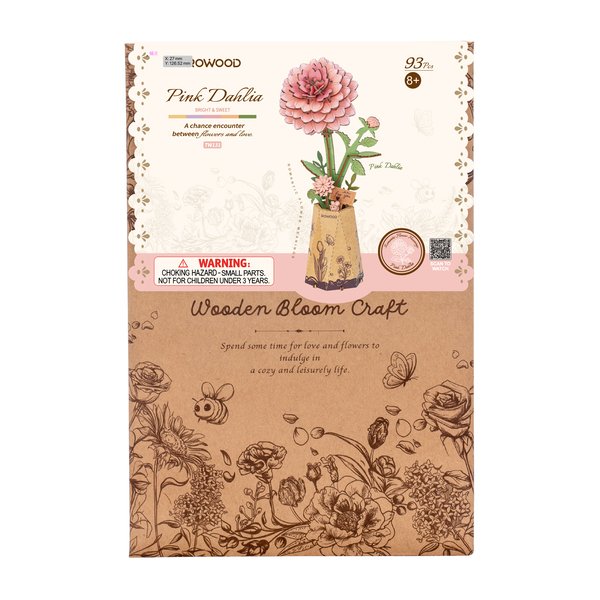 Puzzle 3D en bois - Dahlia rose (93 pièces)