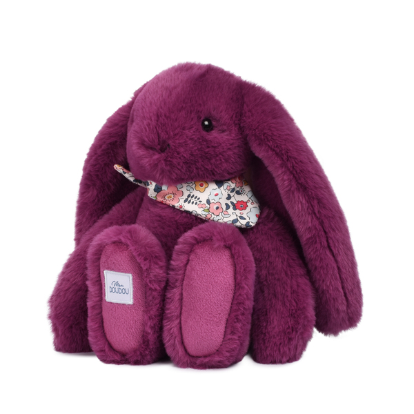 Peluche à câliner lapin prune avec bandana
