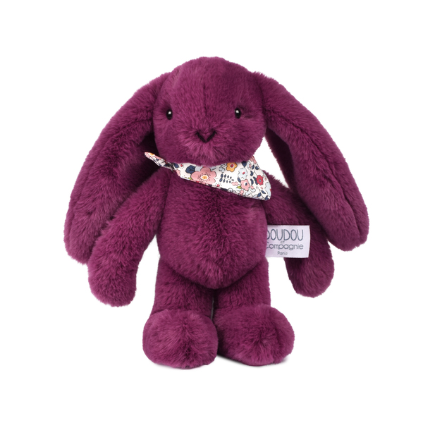 Peluche à câliner lapin prune avec bandana