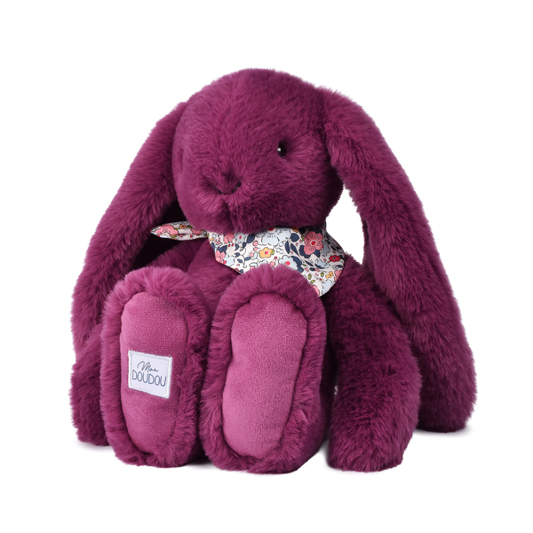 Peluche à câliner lapin prune avec bandana