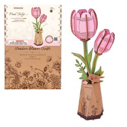 Puzzle fleur 3D en bois - Tulipe rose (72 pièces)