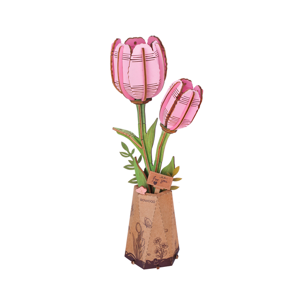 Puzzle fleur 3D en bois - Tulipe rose (72 pièces)