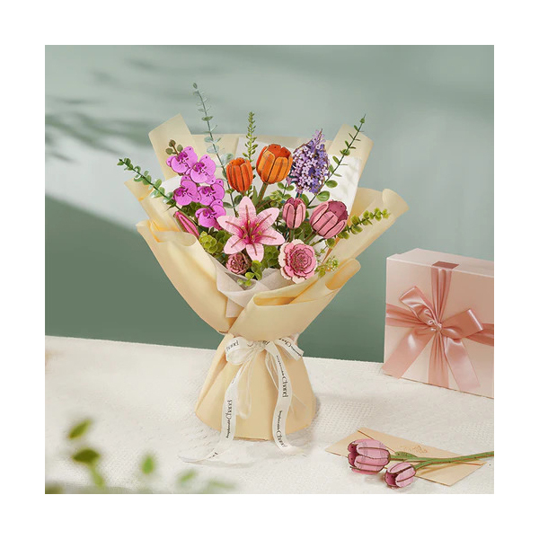 Puzzle fleur 3D en bois - Tulipe rose (72 pièces)