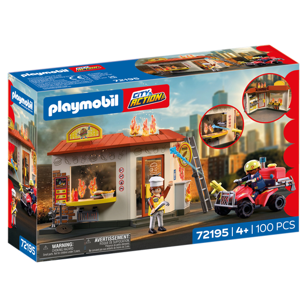 72195 - Playmobil Les pompiers - Restaurant en feu & quad de pompiers